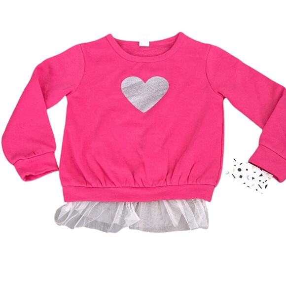 NWT Harper Canyon Girls Pink Fleece Tulle Glitter Heart Sweatshirt 4 - Picture 1 of 5